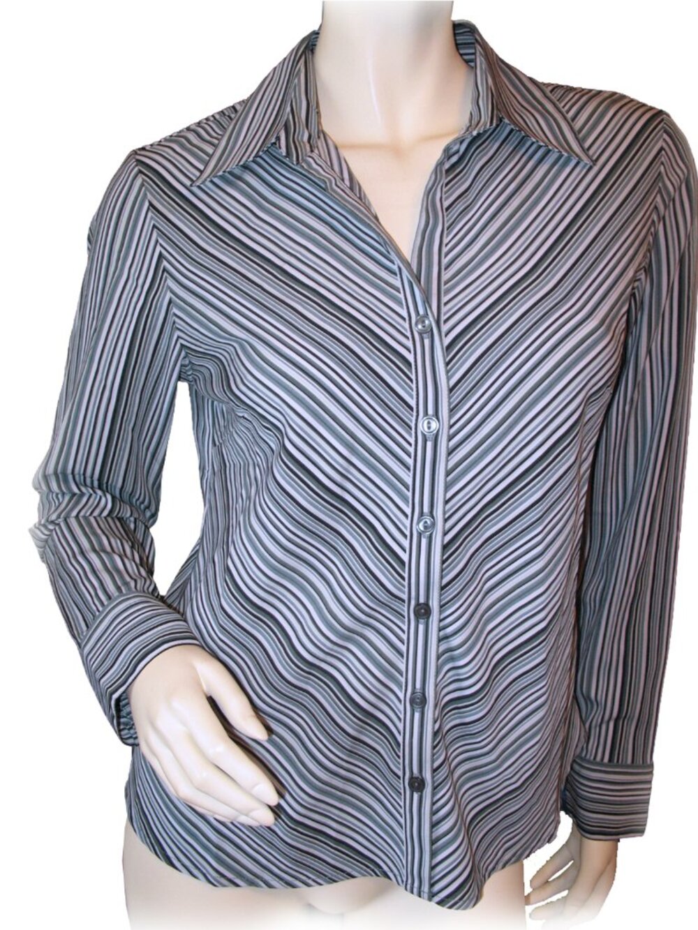 Vintage Y2K 90s Striped Long Sleeve Top S Office Siren Preppy Work Business Chic